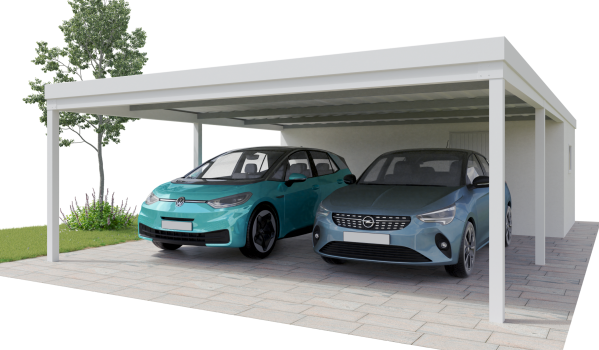 Konfigurator BBasic Stahlcarport Doppel mit Abstellraum Konfigurator BBasic Stahlcarport Doppel mit Abstellraum